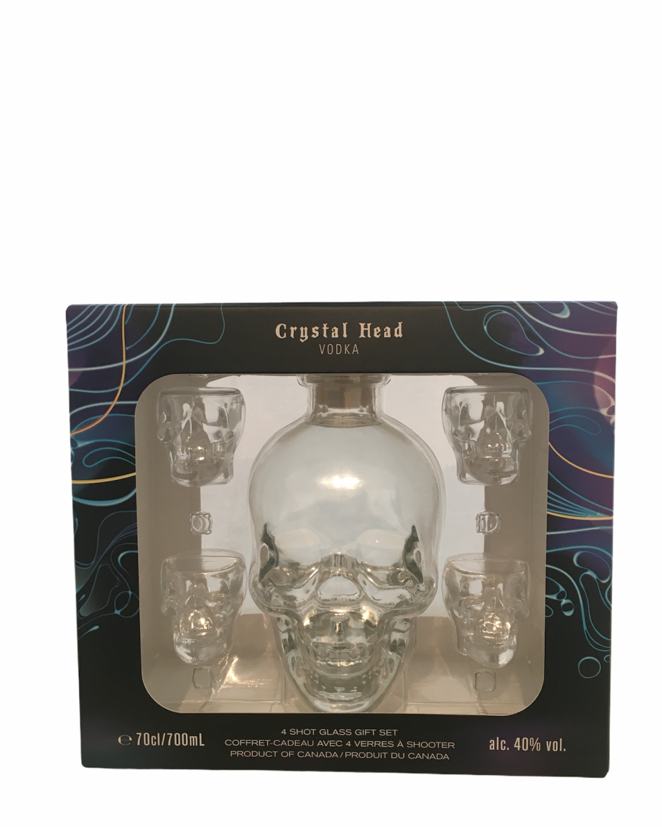 Crystal Head Vodka 40%-70cl giftbox + 4 shotglazen