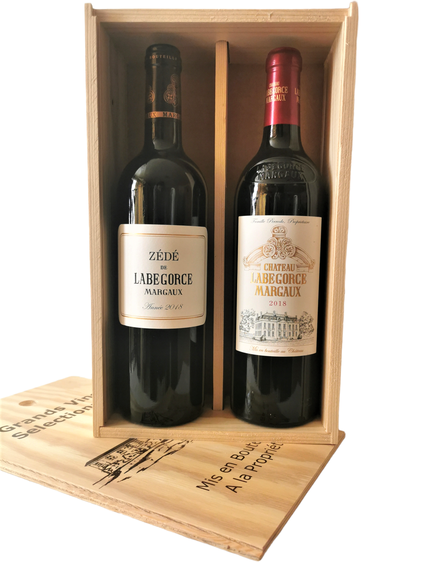 Geschenkkist 2fl. 1e & 2de wijn Ch. Labegorce Margaux (rood).