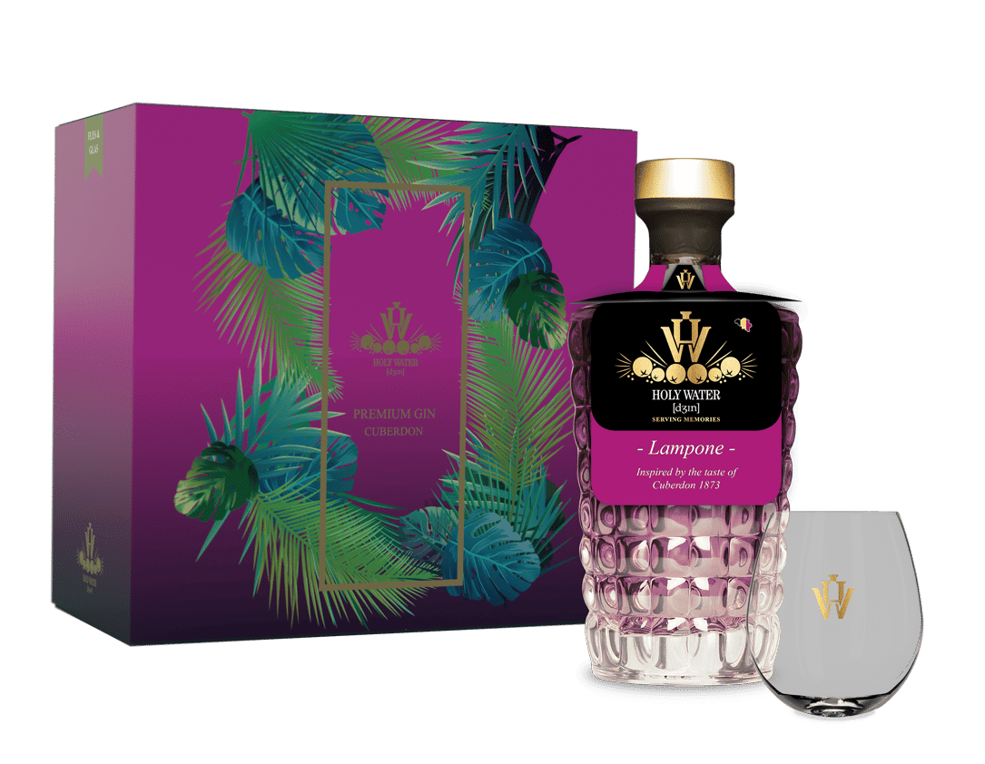 Holy Water Cuberdon gin giftbox + glas 40% 50cl