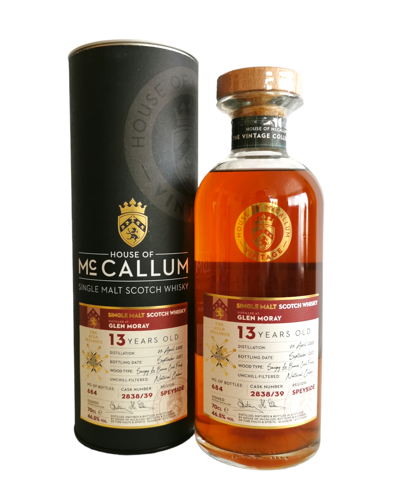 House of Mc Callum 13 year Glen Moray Single malt scotch whisky 46,5% 70cl + etui