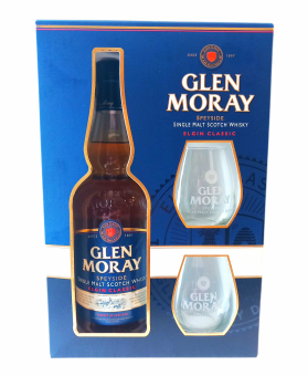 Glen Moray Scotch Single Malt Whisky Elgin Classic Peated giftbox + 2 glazen 40% 70cl